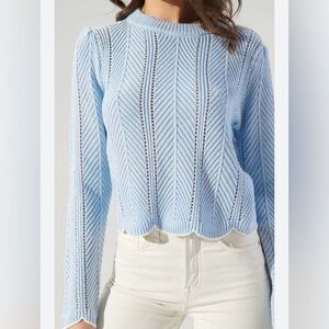 Lily Maes Love of Mine Pointelle Scalloped Edge Sweater in Light Blue - Size S